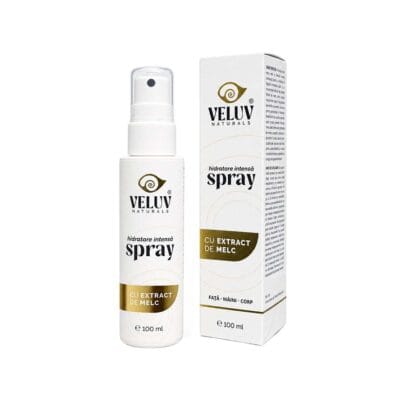 Spray de hidratare Veluv Naturals 100ml alături de cutia de prezentare a produsului