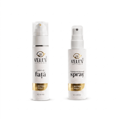 Pachet Hidratare Intensă Veluv Naturals cu spray 100 ml și cremă de față 50 ml cu extract de melc